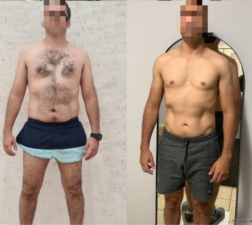Duas fotos do mesmo paciente, de frente, em dois momentos do acompanhamento nutricional (5 de 9)